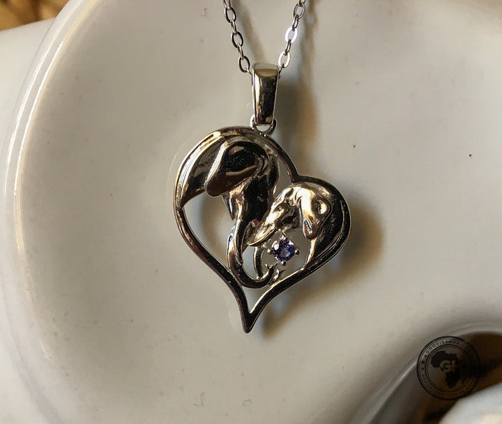Heart Silver Elephant Pendant Set with Tanzanite &amp; Chain 45cm