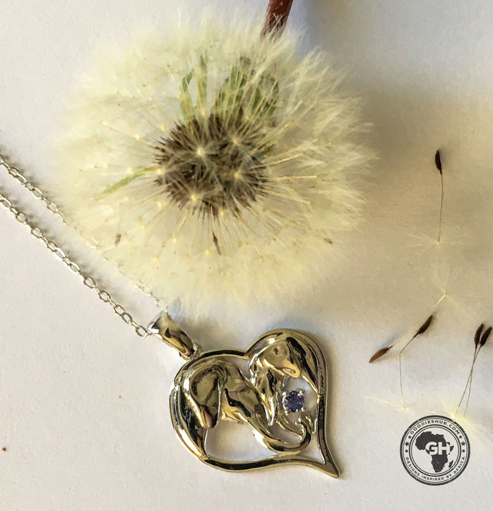 Heart Silver Elephant Pendant Set with Tanzanite &amp; Chain 45cm