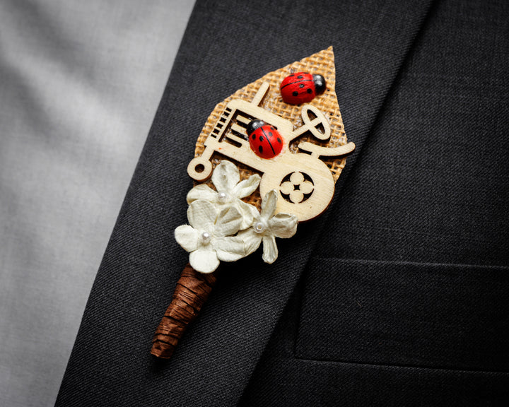 Boutonique - Elegant Floral Fastening Walnut | Premium Wedding Accessory - Small Boutoniques 70mm
