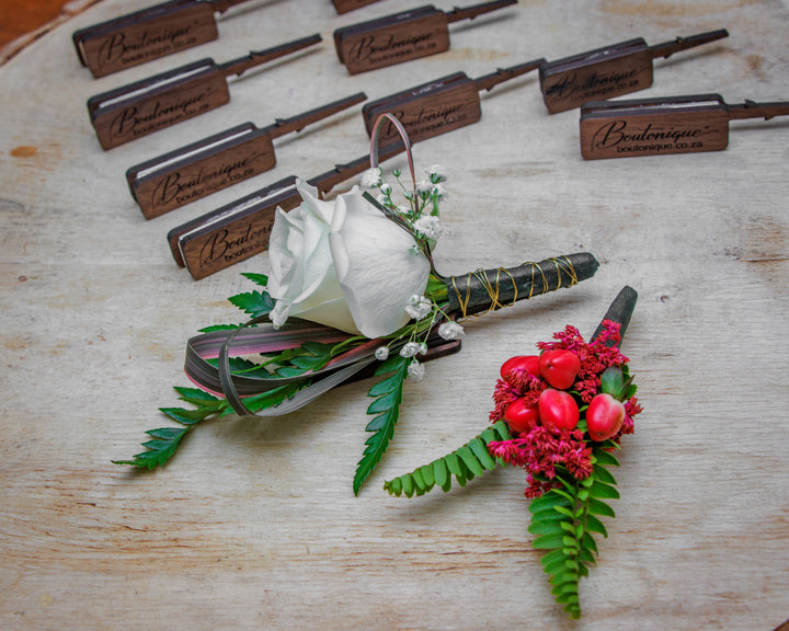 Boutonique - Elegant Floral Fastening Walnut | Premium Wedding Accessory - Small Boutoniques 70mm