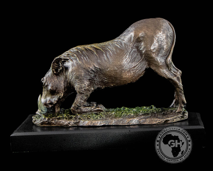 Warthog Kneeling Bronzed Sculpture on Base