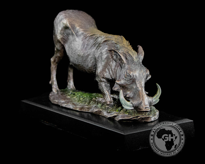 Warthog Kneeling Bronzed Sculpture on Base