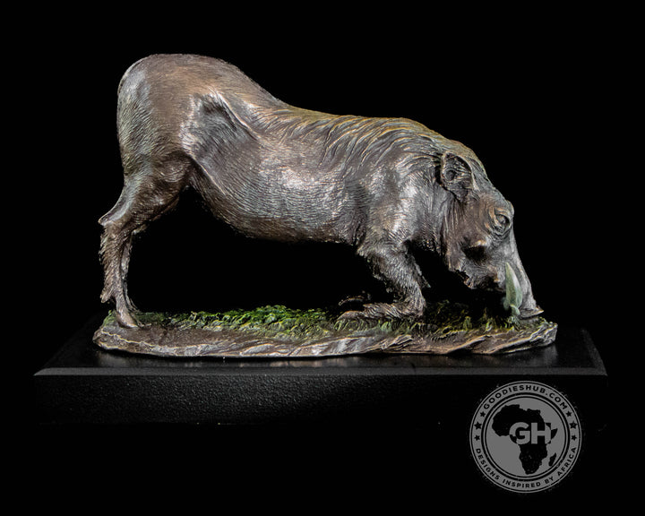 Warthog Kneeling Bronzed Sculpture on Base