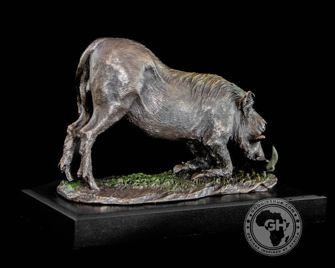 Warthog Kneeling Bronzed Sculpture on Base