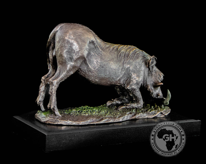 Warthog Kneeling Bronzed Sculpture on Base
