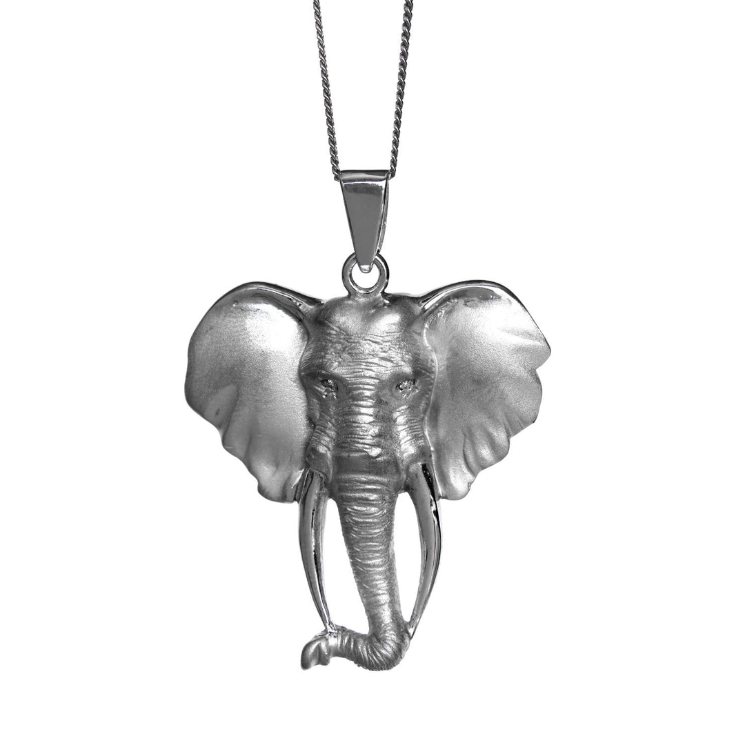Pendant Silver Large - Africa Elephant Head with Diamond Eyes &amp; 45cm Chain