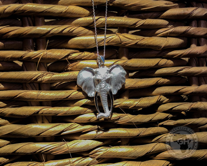 Pendant Silver Large - Africa Elephant Head with Diamond Eyes &amp; 45cm Chain