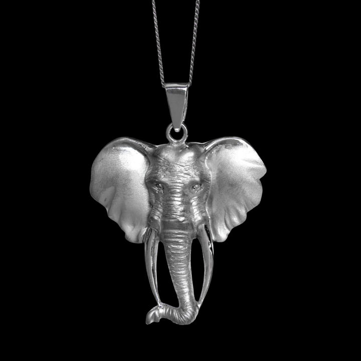 Pendant Silver Large - Africa Elephant Head with Diamond Eyes &amp; 45cm Chain