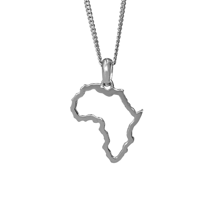 Petite Map of Africa White Gold Outline Pendant &amp; Chain 45cm