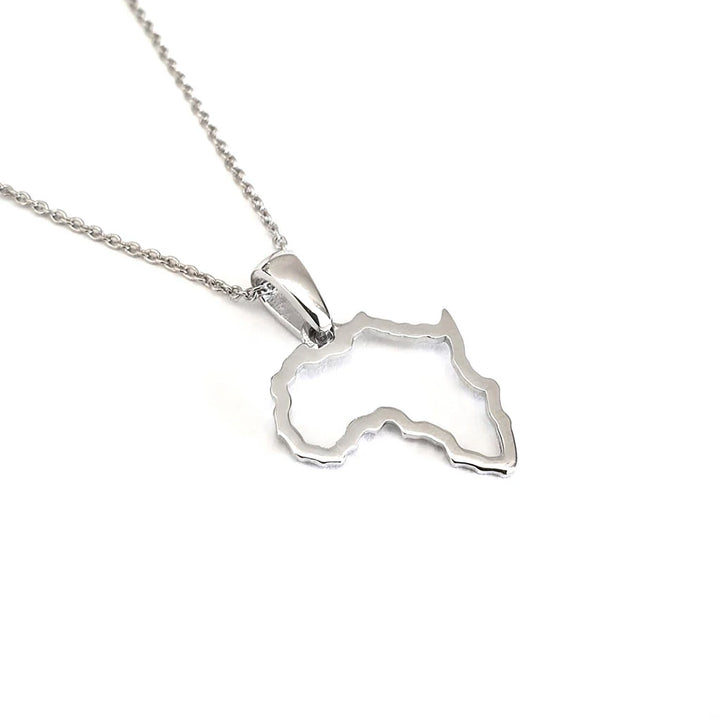 Petite Map of Africa White Gold Outline Pendant &amp; Chain 45cm