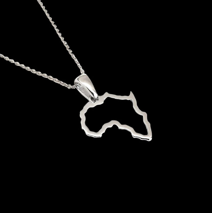 Petite Map of Africa White Gold Outline Pendant &amp; Chain 45cm