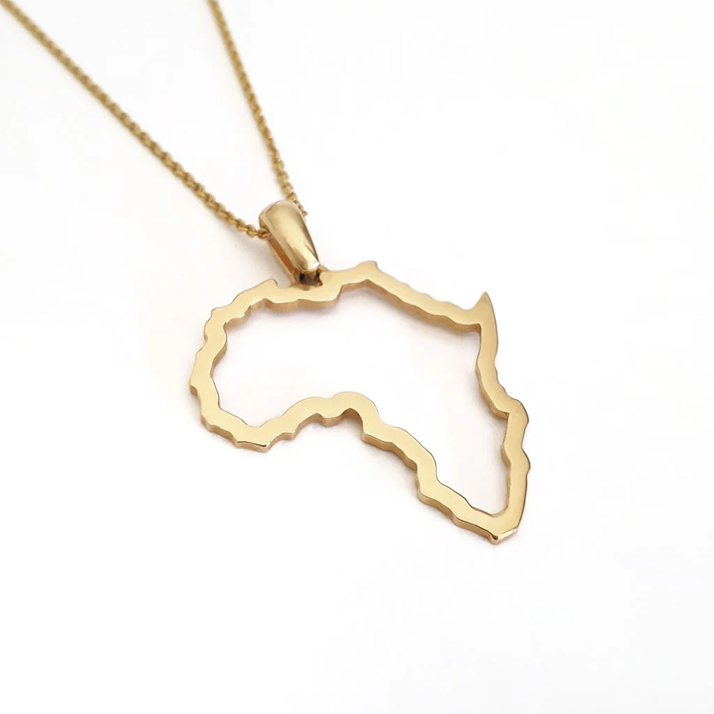 Petite Map of Africa Yellow Gold Outline Pendant &amp; Chain 45cm
