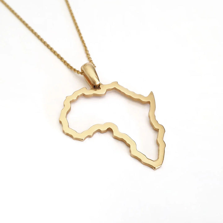 Petite Map of Africa Yellow Gold Outline Pendant &amp; Chain 45cm