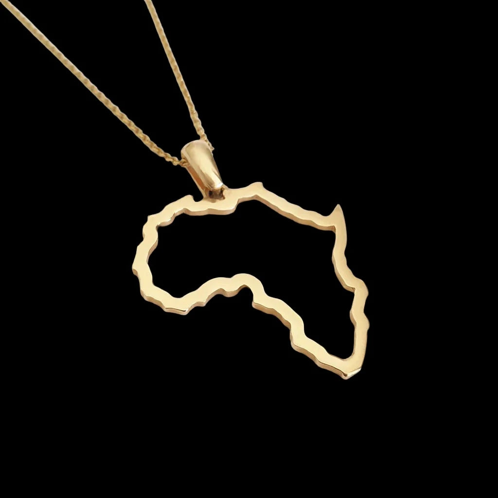 Petite Map of Africa Yellow Gold Outline Pendant &amp; Chain 45cm
