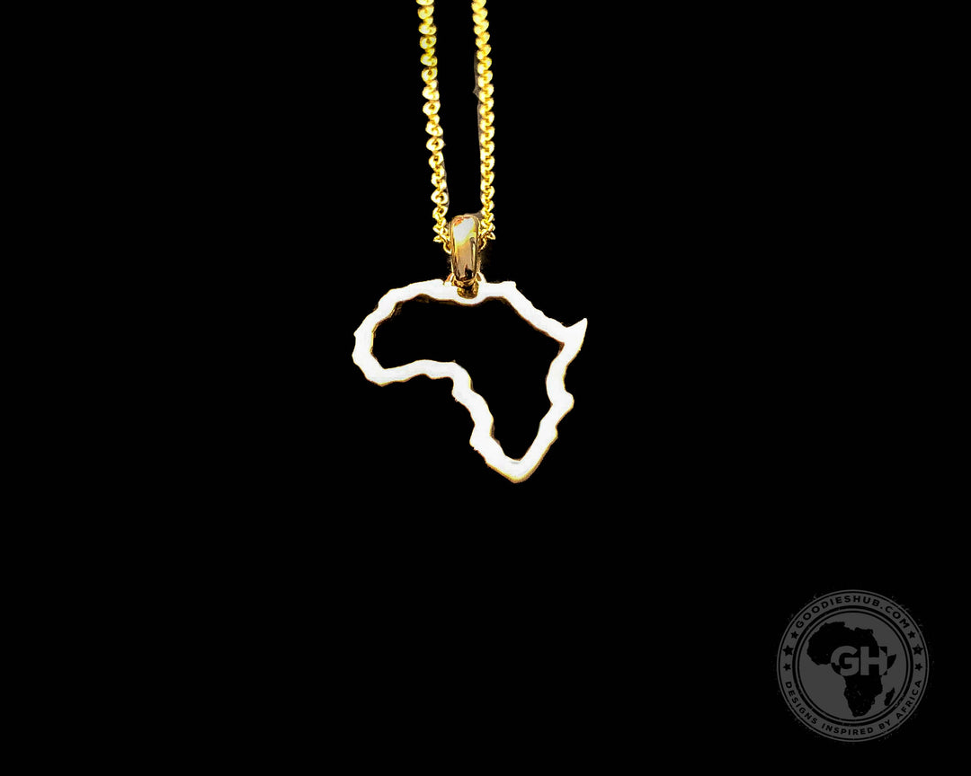 Petite Map of Africa Yellow Gold Outline Pendant &amp; Chain 45cm