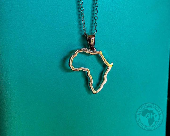 Petite Map of Africa Yellow Gold Outline Pendant &amp; Chain 45cm