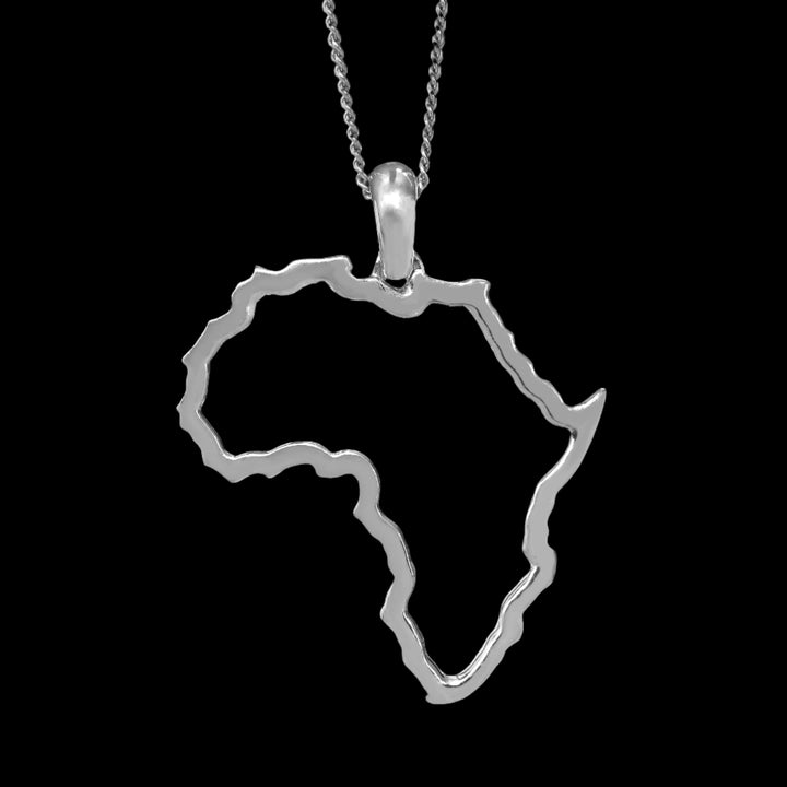 Medium Map of Africa Silver Outline Pendant &amp; Chain 45cm