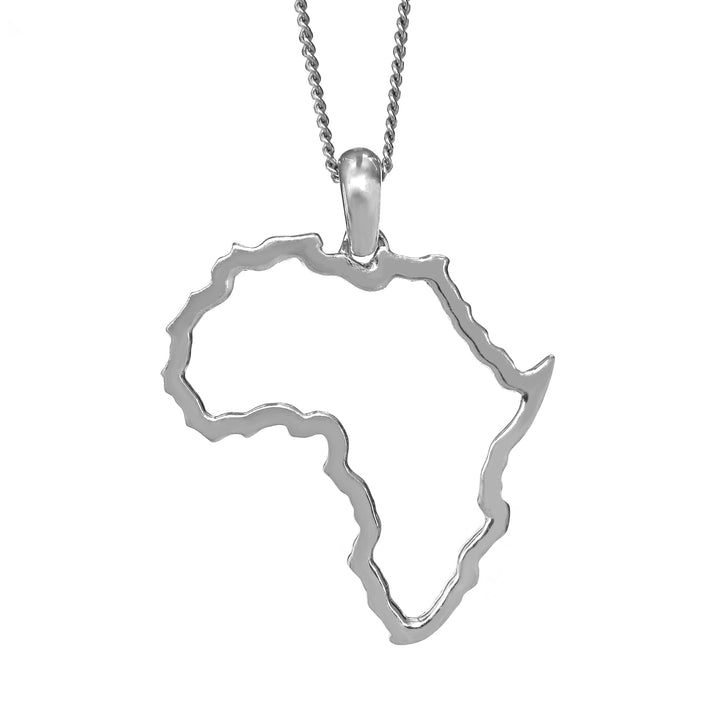 Medium Map of Africa Silver Outline Pendant &amp; Chain 45cm