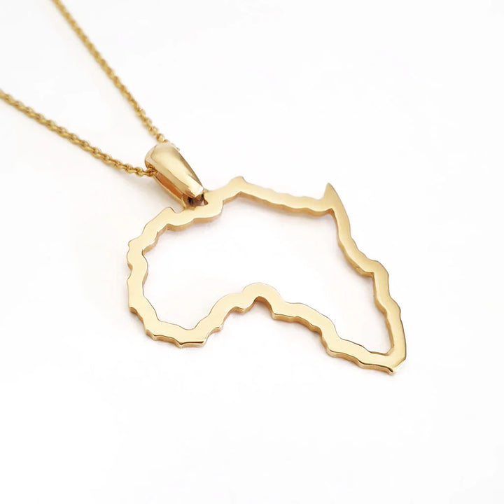 Large Map of Africa Yellow Gold Outline Pendant &amp; Chain 45cm