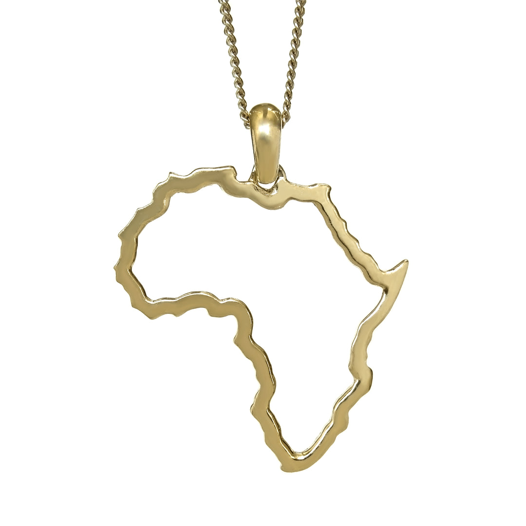 Large Map of Africa Yellow Gold Outline Pendant &amp; Chain 45cm