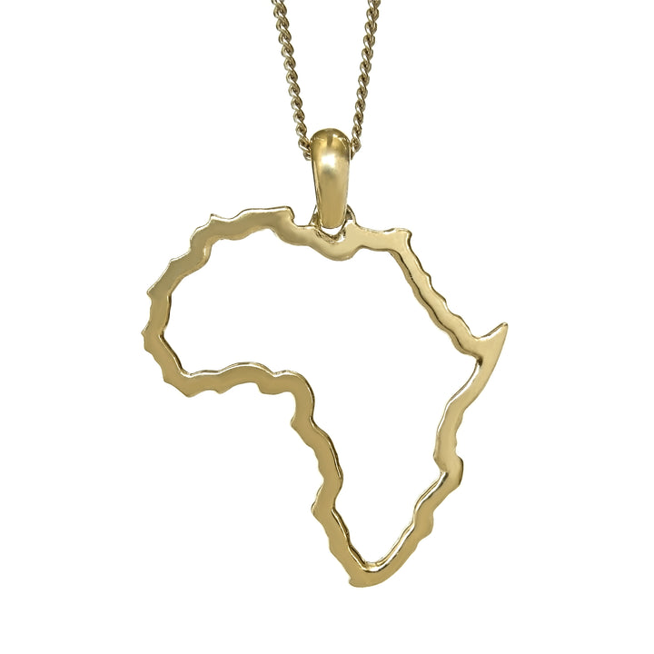 Large Map of Africa Yellow Gold Outline Pendant &amp; Chain 45cm