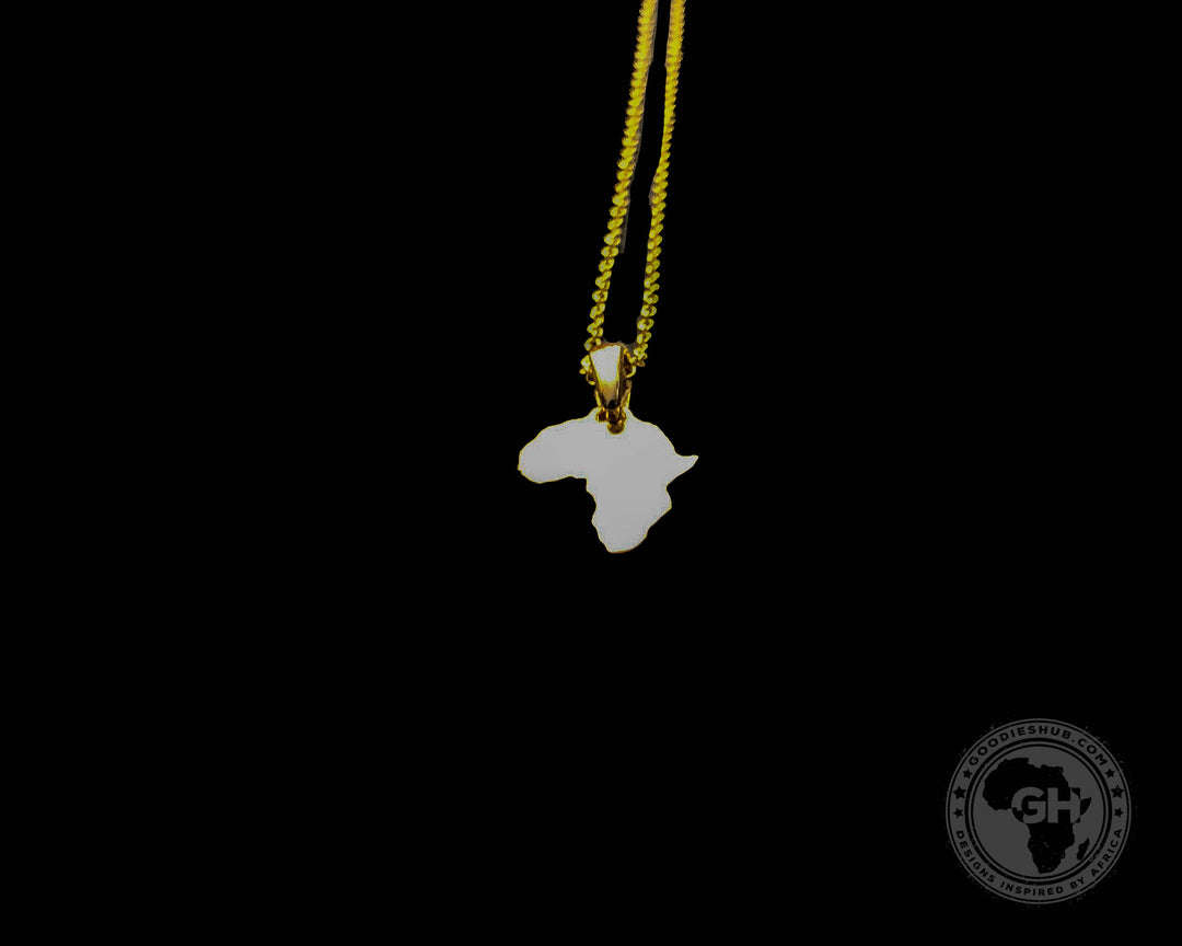 Petite Solid Map of Africa Yellow Gold Pendant &amp; Chain 45cm