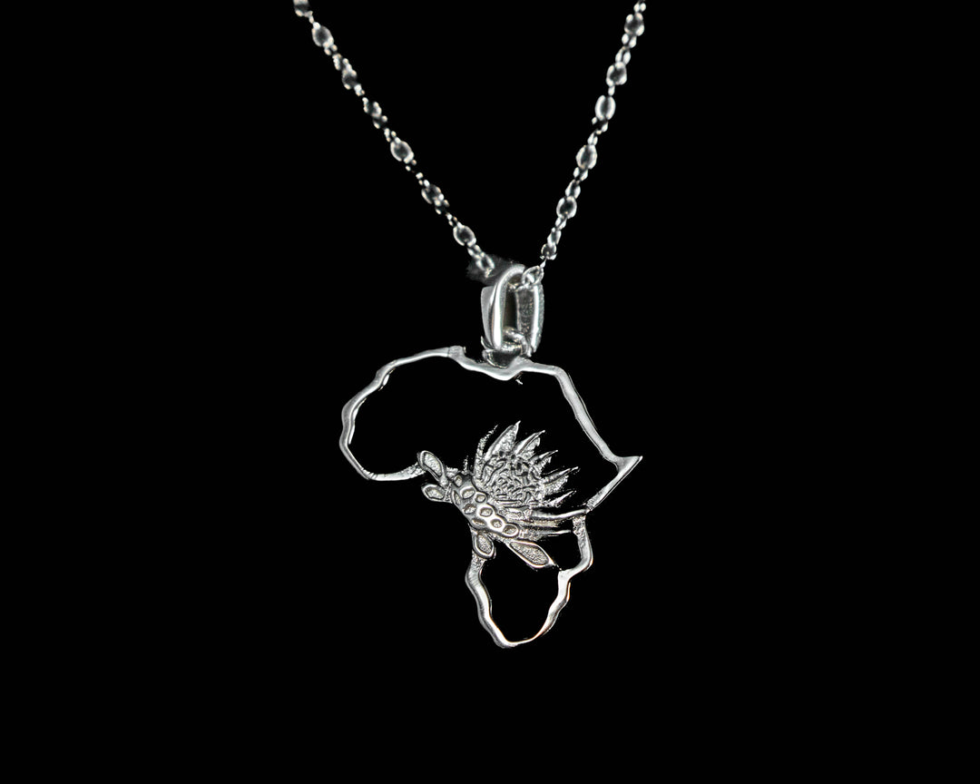 Map of Africa Protea Silver Pendant &amp; Chain 45cm