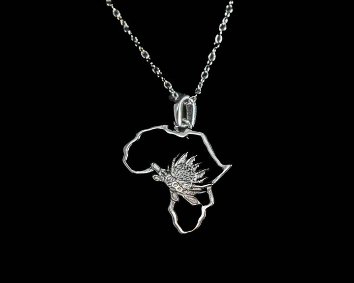 Map of Africa Protea Silver Pendant &amp; Chain 45cm