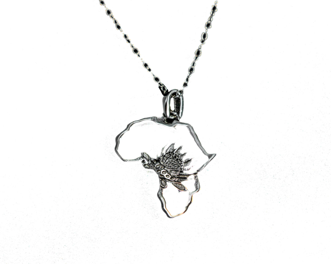 Map of Africa Protea Silver Pendant &amp; Chain 45cm