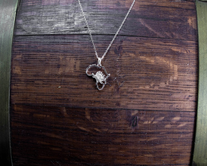 Map of Africa Protea Silver Pendant &amp; Chain 45cm