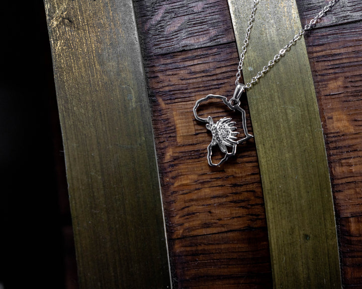 Map of Africa Protea Silver Pendant &amp; Chain 45cm