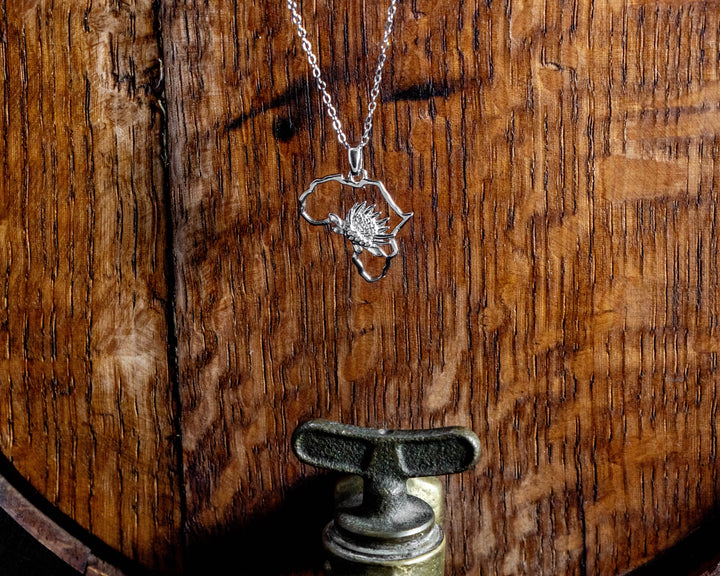 Map of Africa Protea Silver Pendant &amp; Chain 45cm