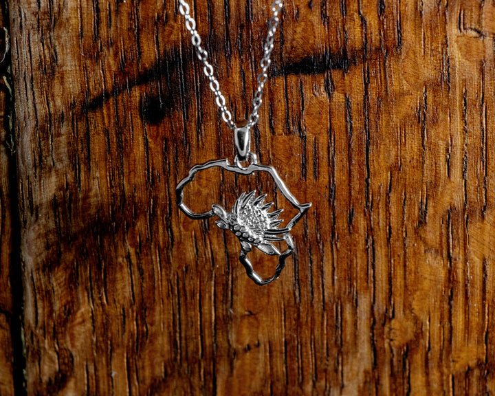 Map of Africa Protea Silver Pendant &amp; Chain 45cm