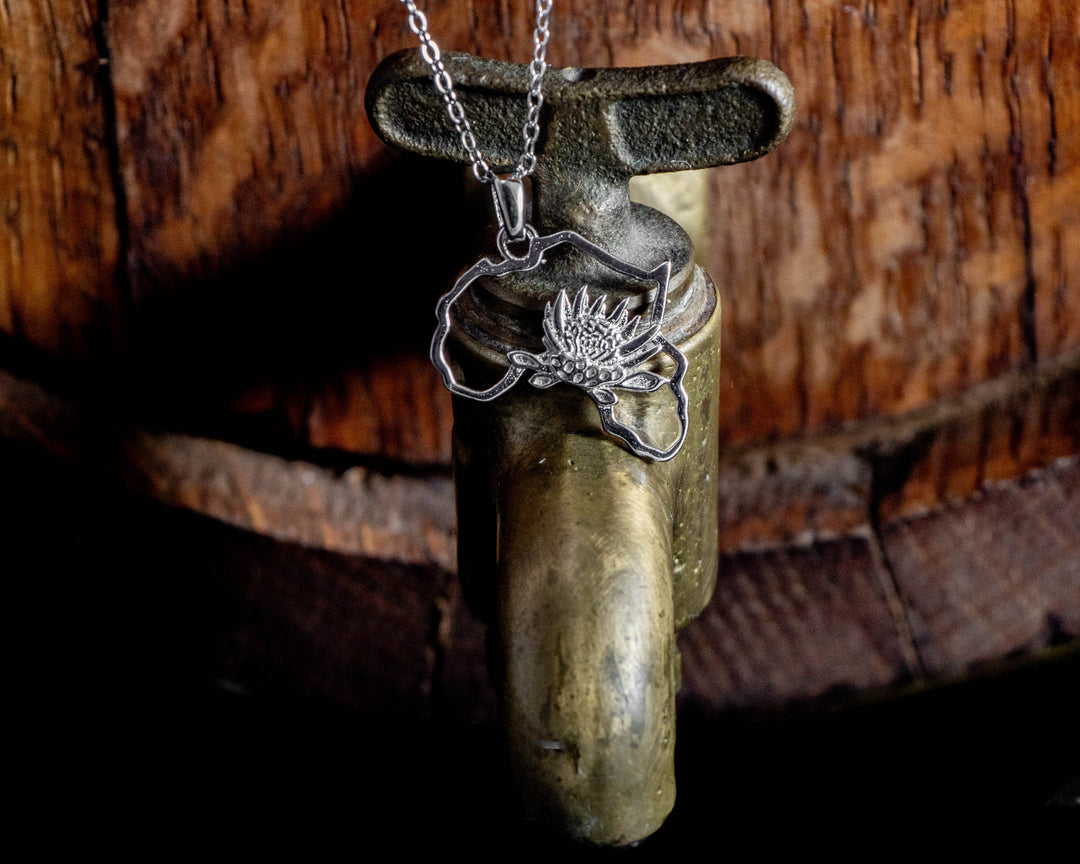 Map of Africa Protea Silver Pendant &amp; Chain 45cm
