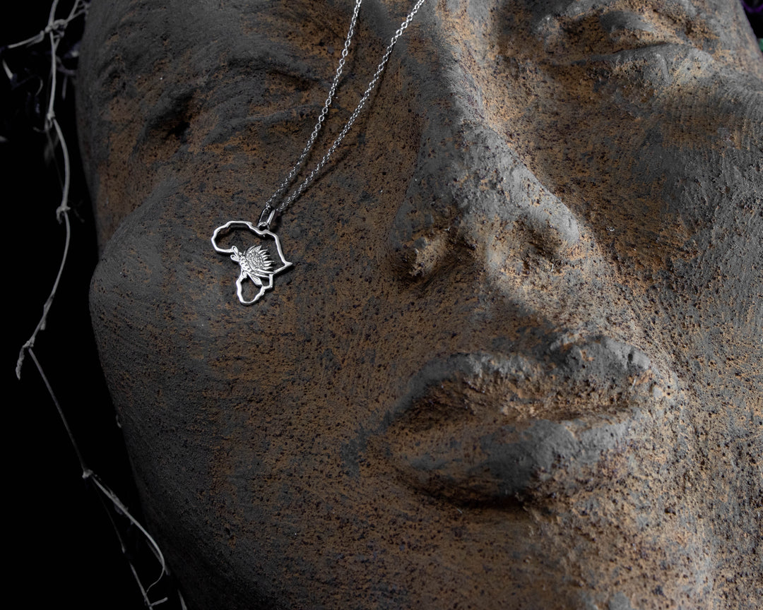 Map of Africa Protea Silver Pendant &amp; Chain 45cm