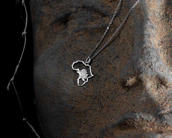 Map of Africa Protea Silver Pendant &amp; Chain 45cm
