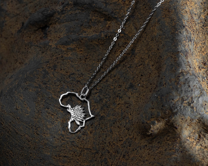 Map of Africa Protea Silver Pendant &amp; Chain 45cm