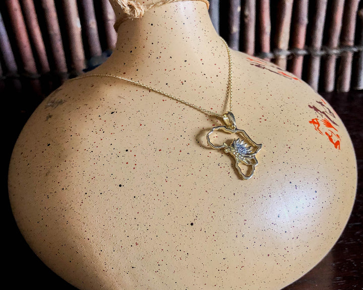 Map of Africa Protea Yellow Gold Pendant &amp; Chain 45cm