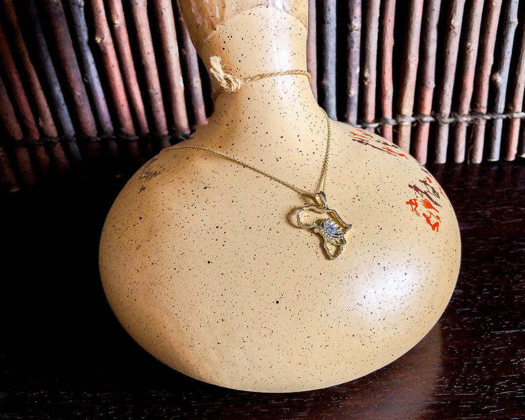 Map of Africa Protea Yellow Gold Pendant &amp; Chain 45cm