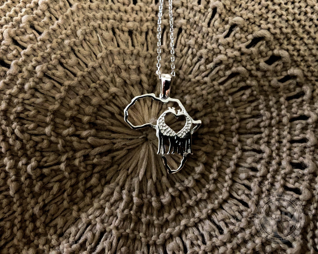 Africa Map For the Love of Giraffes Silver Pendant &amp; Chain 45cm