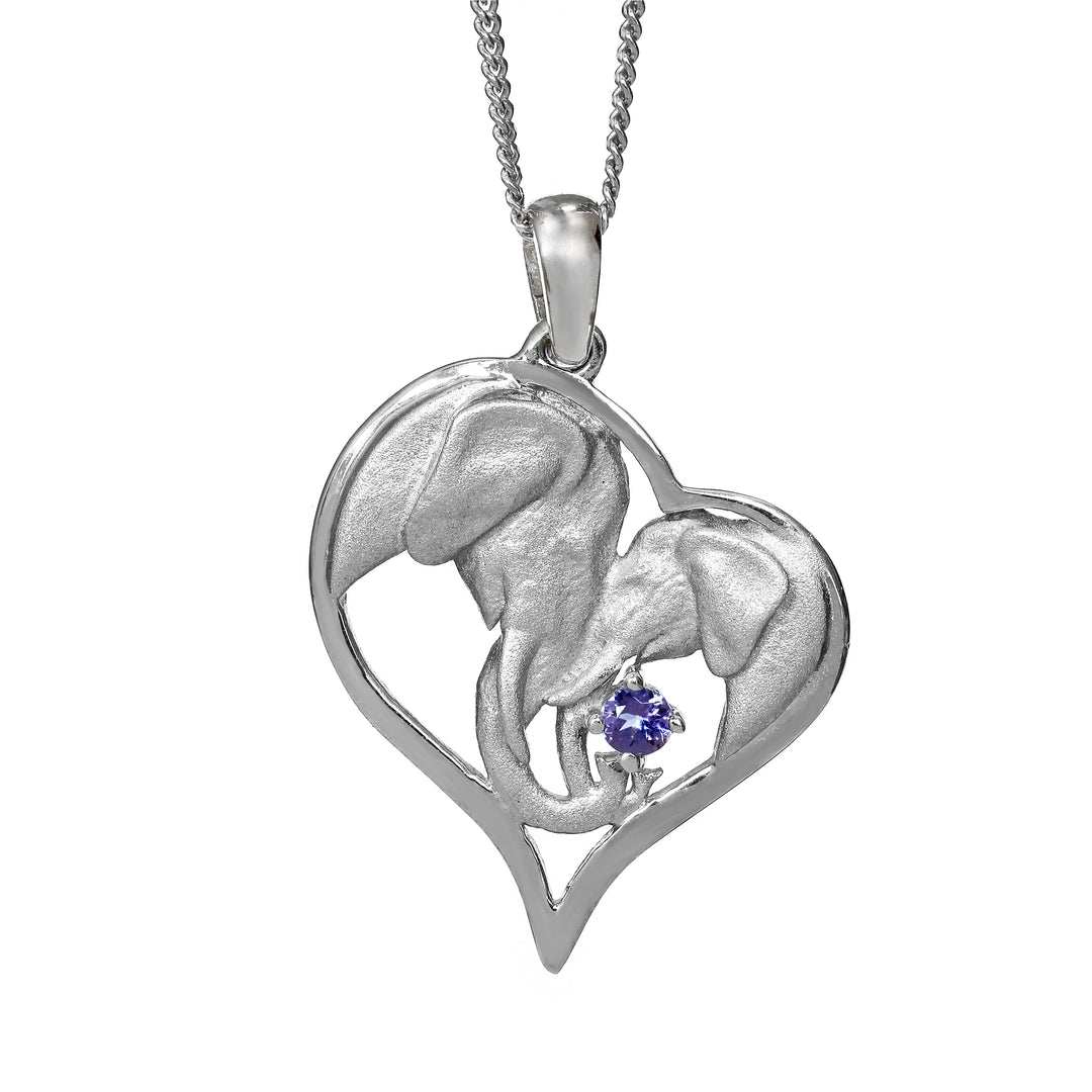 Heart White Gold Elephant Pendant Set with Tanzanite &amp; Chain 45cm