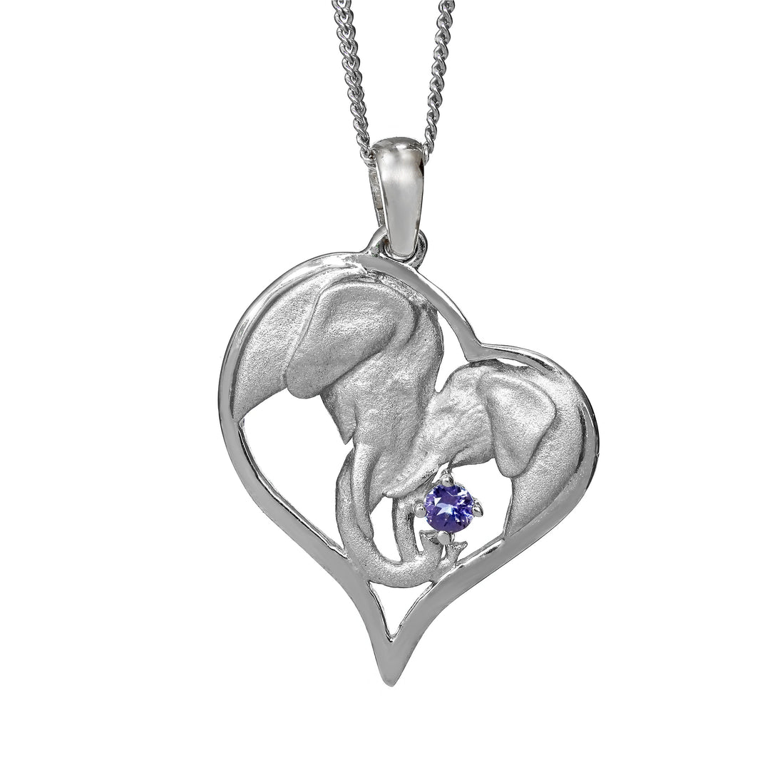 Heart Silver Elephant Pendant Set with Tanzanite &amp; Chain 45cm