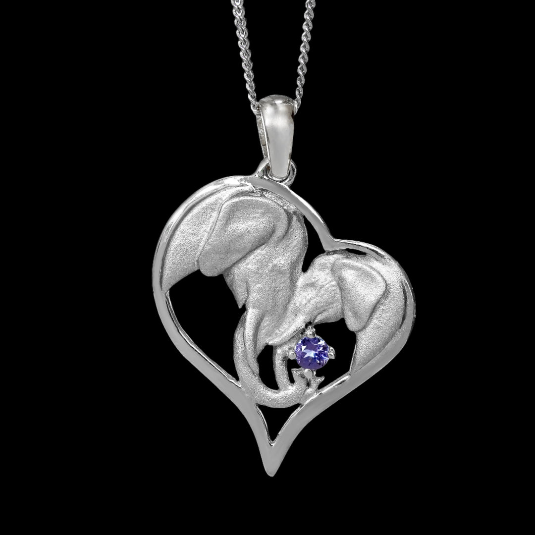 Heart Silver Elephant Pendant Set with Tanzanite &amp; Chain 45cm