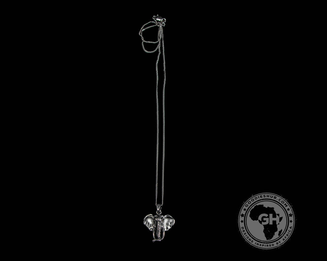 Pendant Silver Small - Africa Elephant Head with Diamond Eyes &amp; Chain 45cm