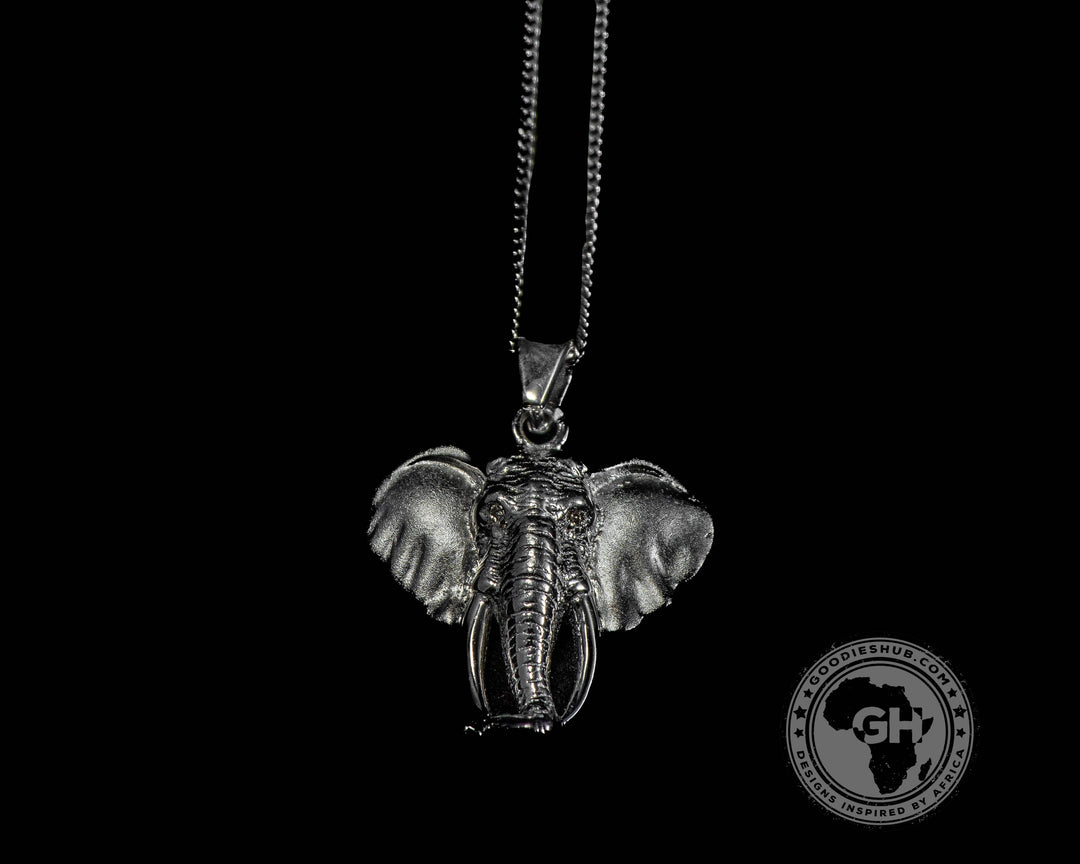 Pendant Silver Small - Africa Elephant Head with Diamond Eyes &amp; Chain 45cm