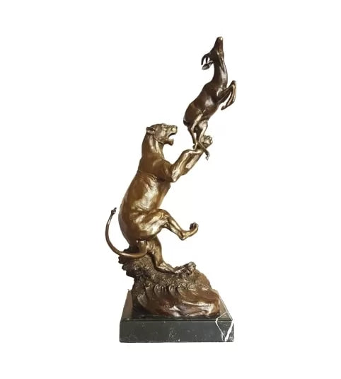 Lioness &amp; Buck Bronze Sculpture