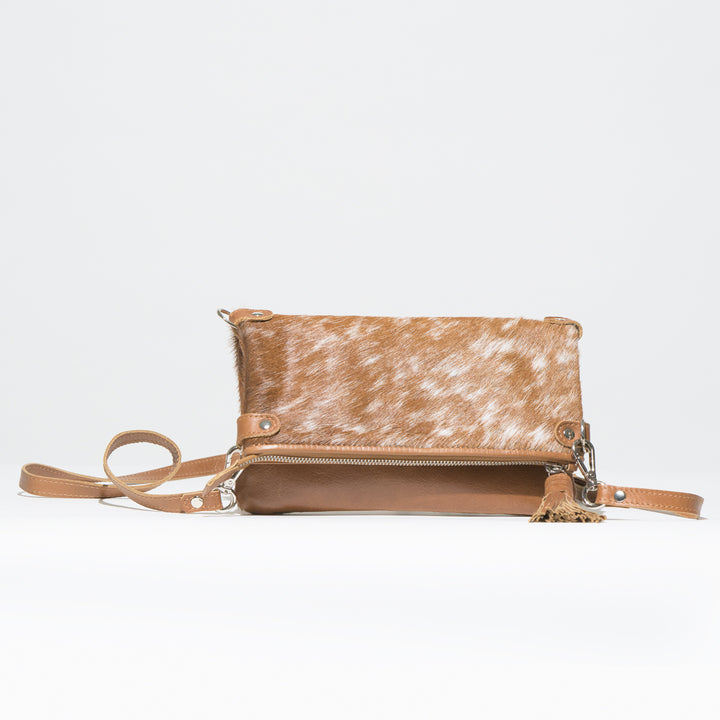 Mini Fold Over Zip Top Cowhide Bag