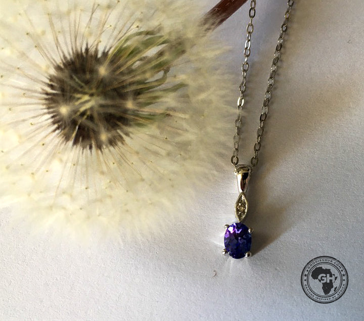 Oval Tanzanite Pendant with Diamond - Silver with 1 x 5x4mm Oval Tanzanite and 1 x Dia &amp; Chain 45cm