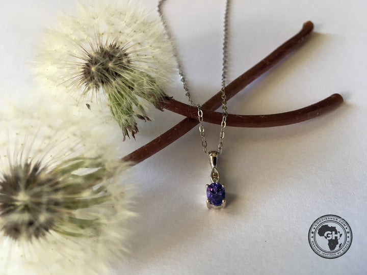 Oval Tanzanite Pendant with Diamond - Silver with 1 x 5x4mm Oval Tanzanite and 1 x Dia &amp; Chain 45cm