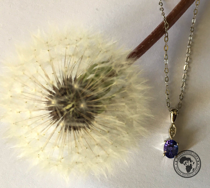 Oval Tanzanite Pendant with Diamond - Silver with 1 x 5x4mm Oval Tanzanite and 1 x Dia &amp; Chain 45cm